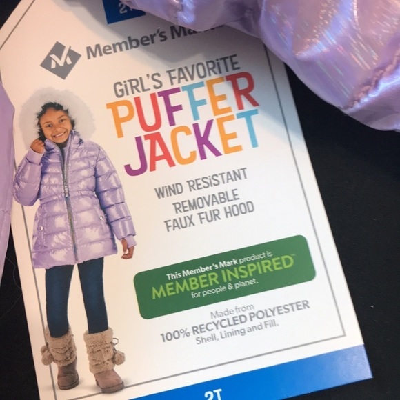 Member’s Mark warmest toddler girl puffer coat size 2 toddler. Wind resistant. - Picture 7 of 16